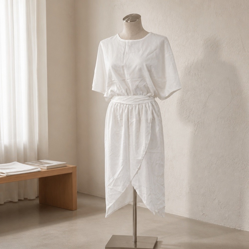 White Short Sleeve‎ Cold Shoulder Tulip Wrap Midi Dress XL Cotton Blend